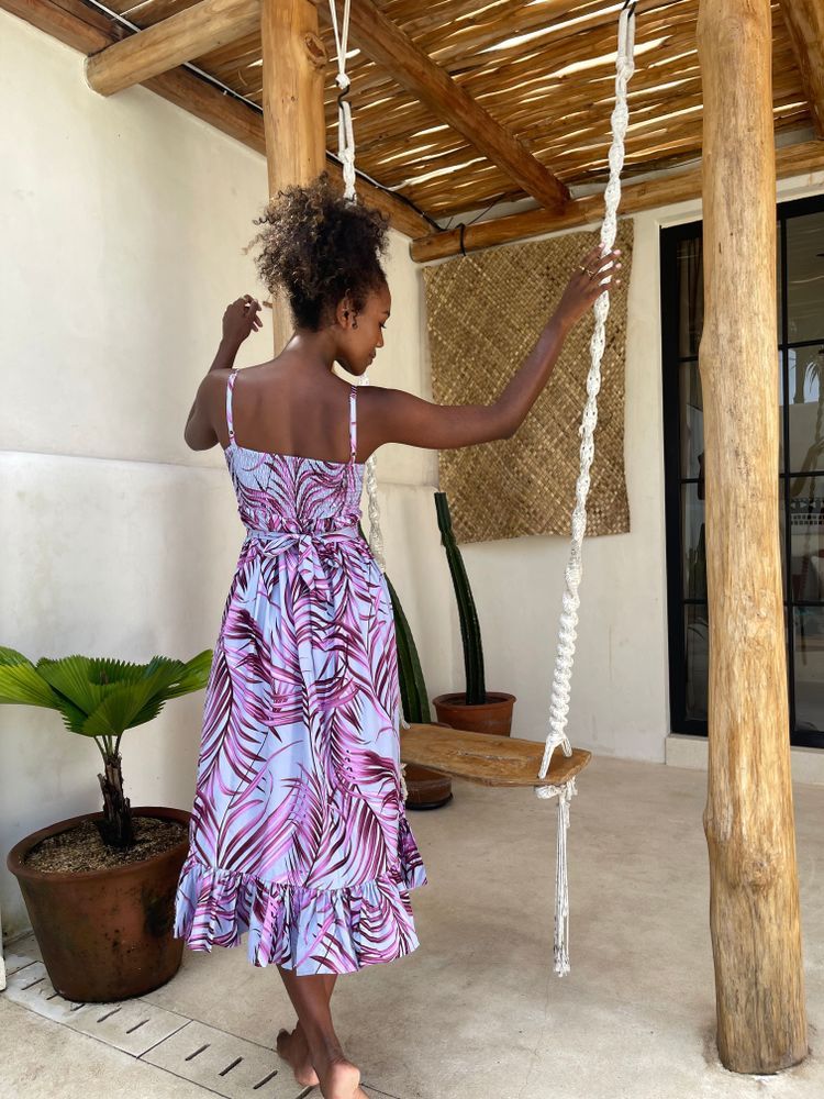 Summer Blue/Gray Dress - palms