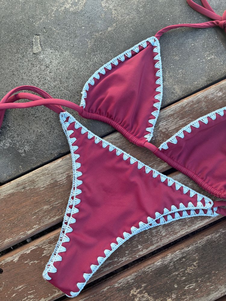 Adjustable triangle crochet top - aquaberry