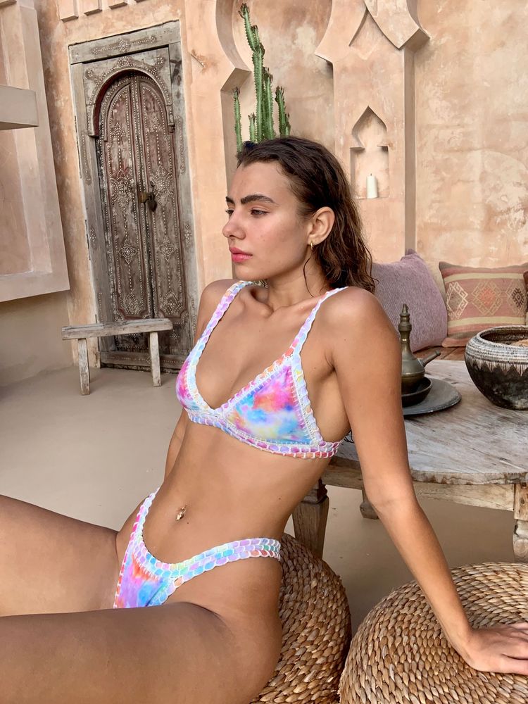 Crochet bikini triangle top tie dye ♻︎