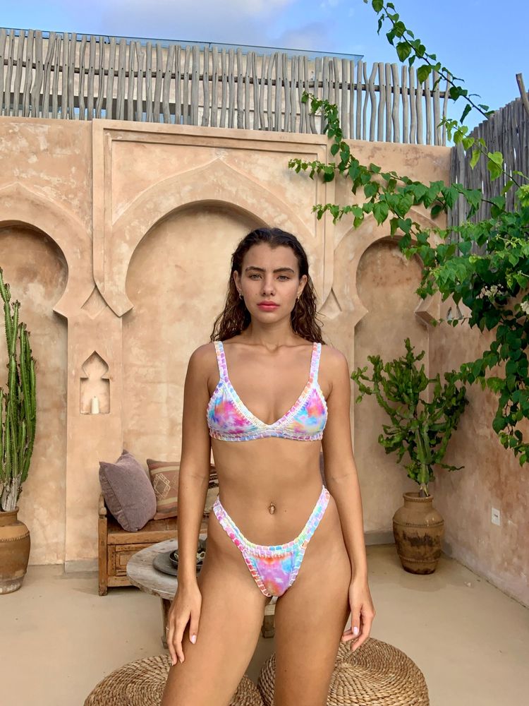 Crochet bikini triangle top tie dye ♻︎