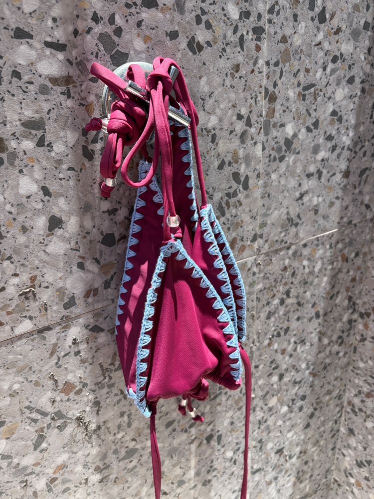 Adjustable triangle crochet top - aquaberry